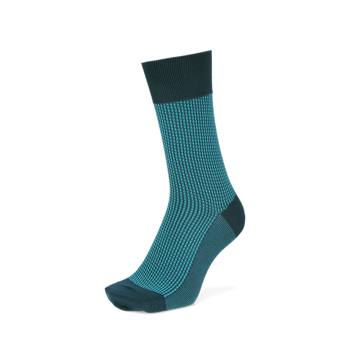 Houndstooth Silky Cotton Crew Socks - VintageBlue