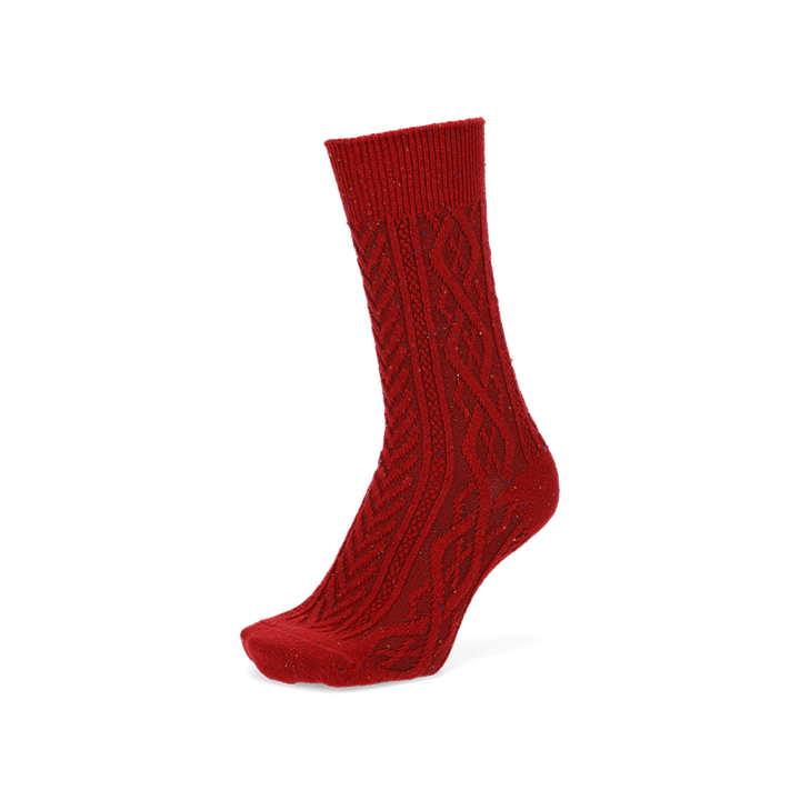 Aran Cable Merino Crew Socks - Red (MEN)
