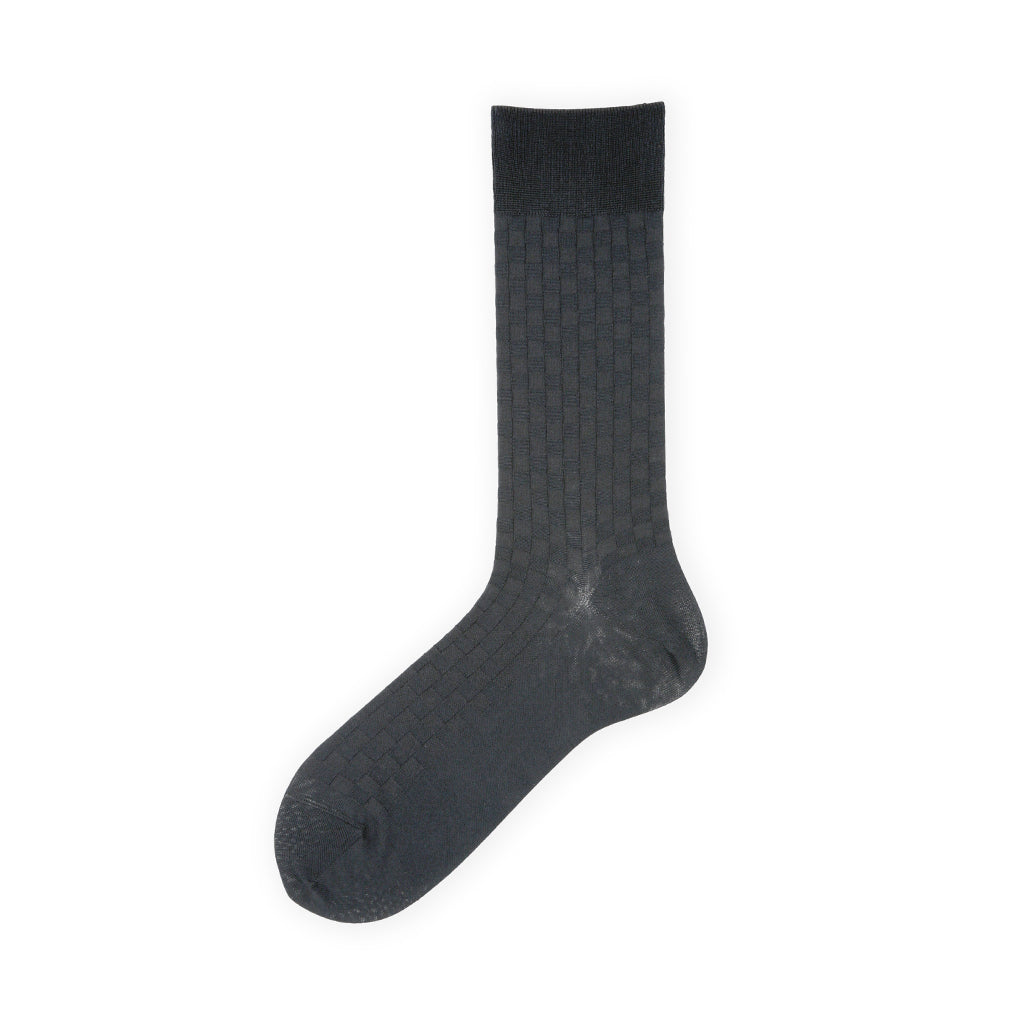 Ichimatsu Links-Knit Cotton Crew Socks -Black