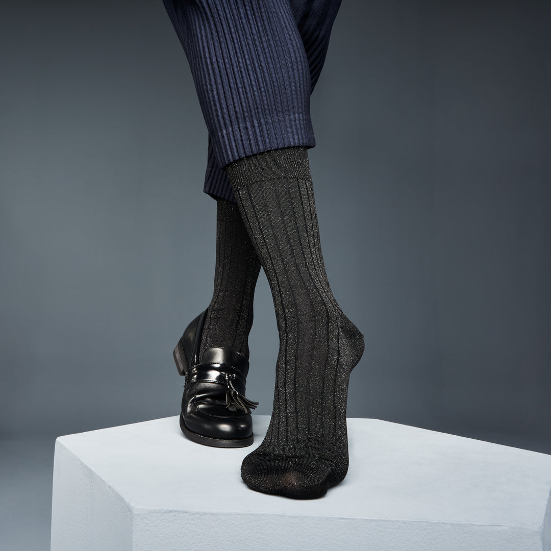 Soft Lamé Ribbed Crew Socks (MEN)