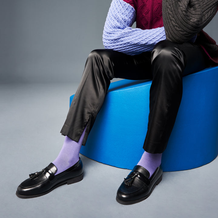 Solid Color Cotton Crew Socks - Lavender (MEN)