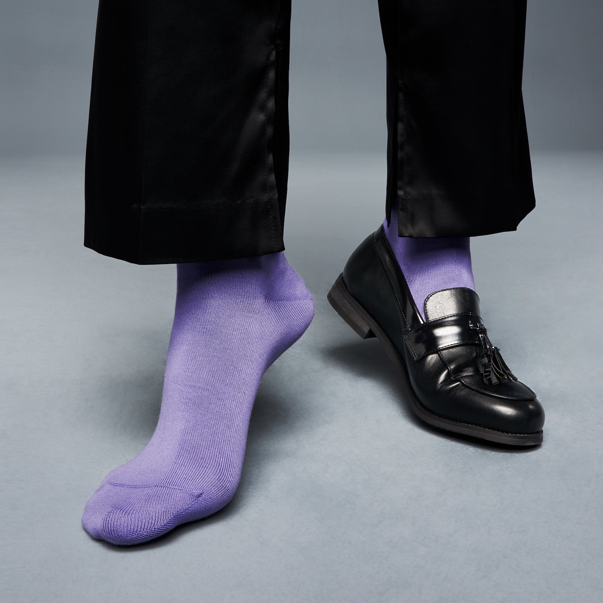 purple dress socks men's Square Knots on Black Merino Wool Over the Calf Wear them as wedding socks and then as cool dress socks to every fine occasion after and enjoy a fit Men's Violet and Bright Lavender