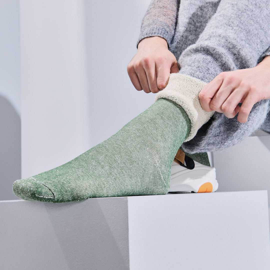 Full-Pile Organic Cotton Lounge Crew Socks - Green