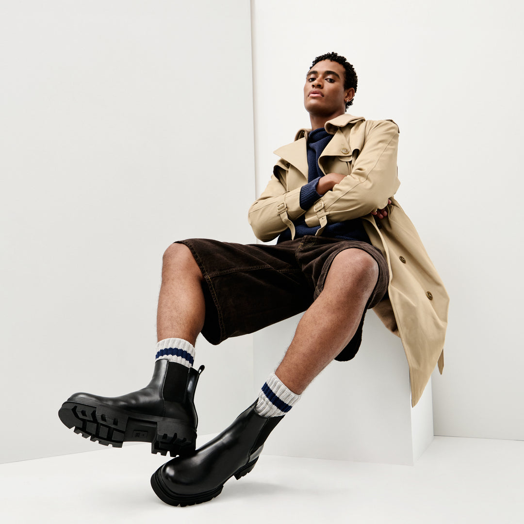 Bulky Ribbed Cotton Crew Socks - LightGrey (MEN)