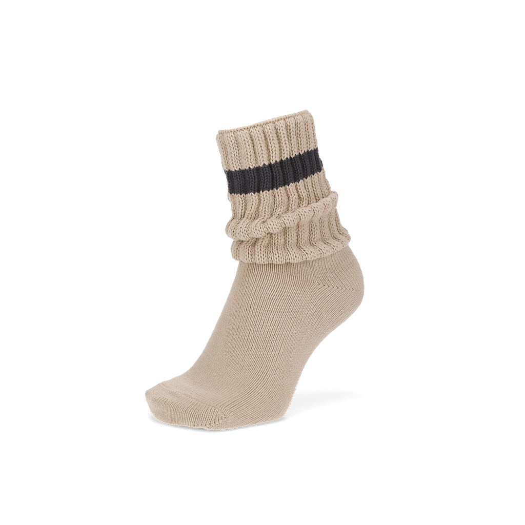 Bulky Ribbed Cotton Crew Socks - Beige (MEN)