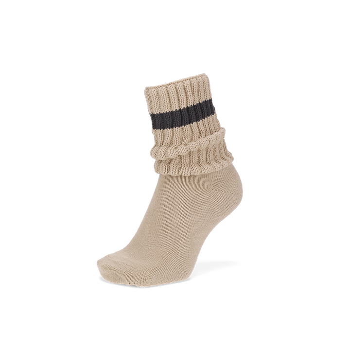 Bulky Ribbed Cotton Crew Socks - Beige (MEN)