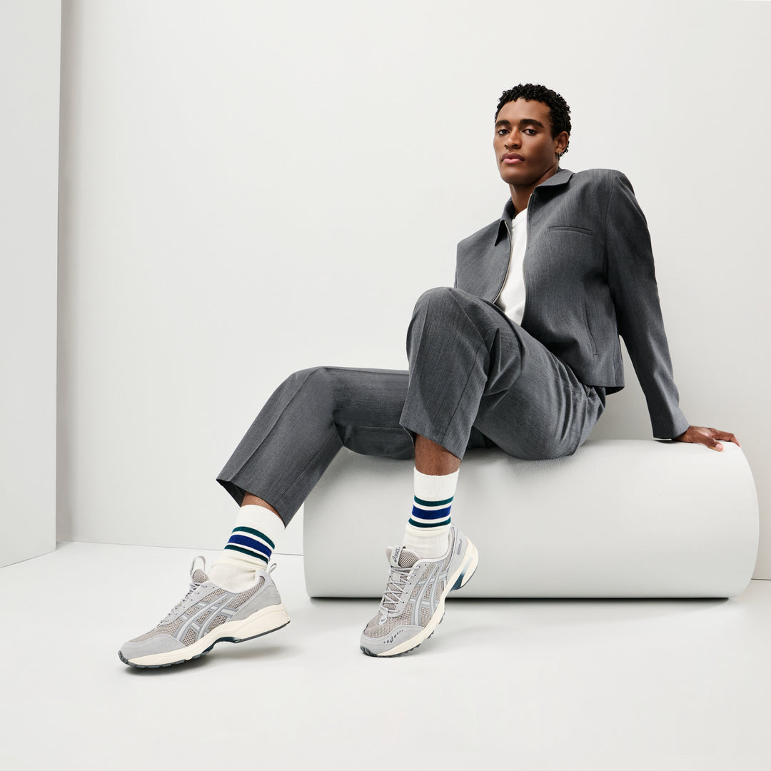 Sandwich-Stripes Merino Crew Socks - White (MEN)