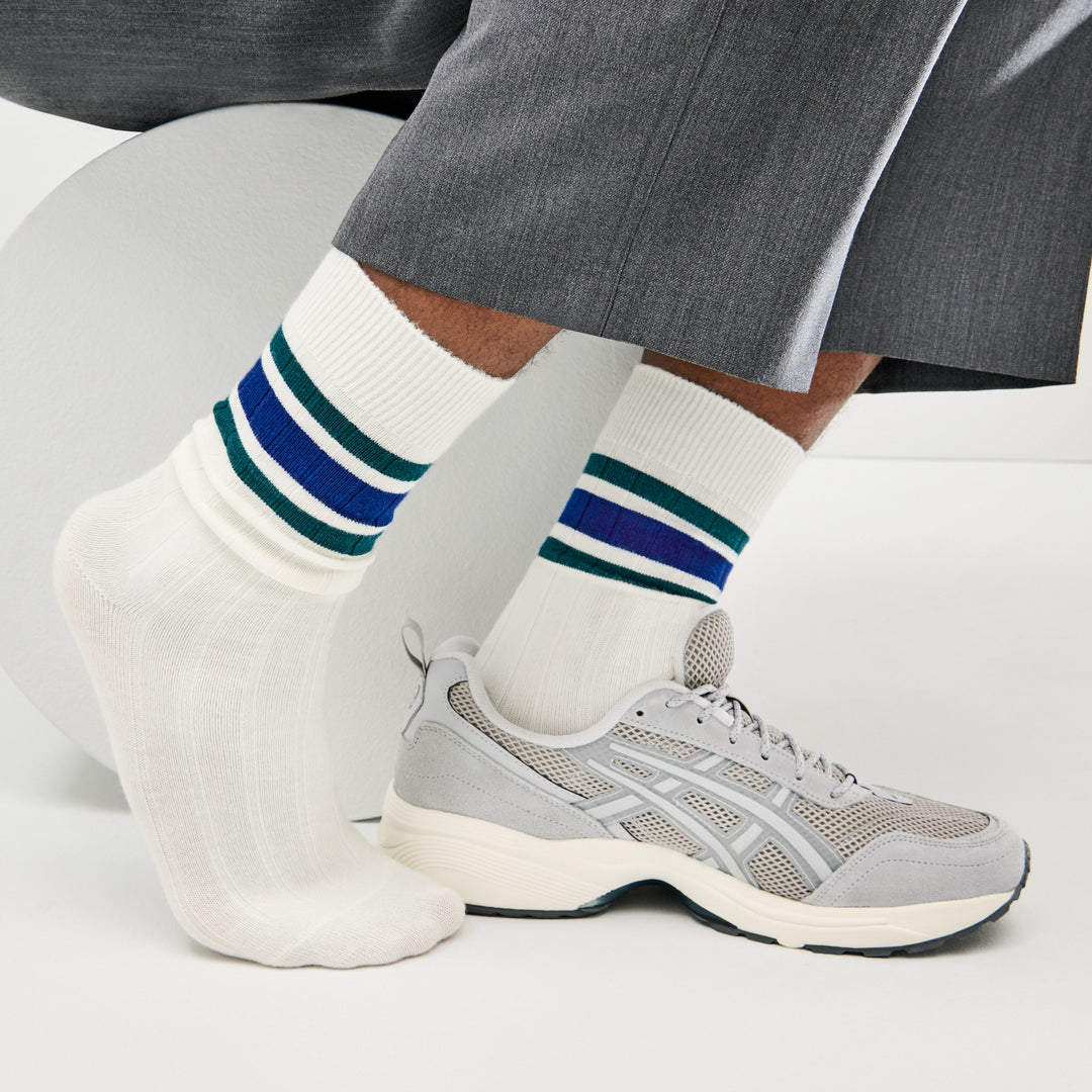 Sandwich-Stripes Merino Crew Socks - White (MEN)