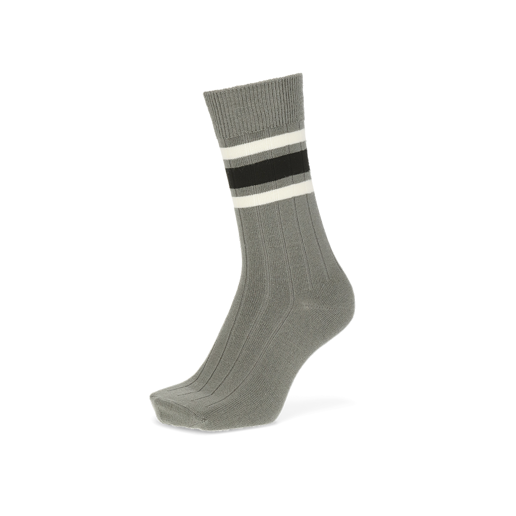 Sandwich-Stripes Merino Crew Socks - Grey (MEN)