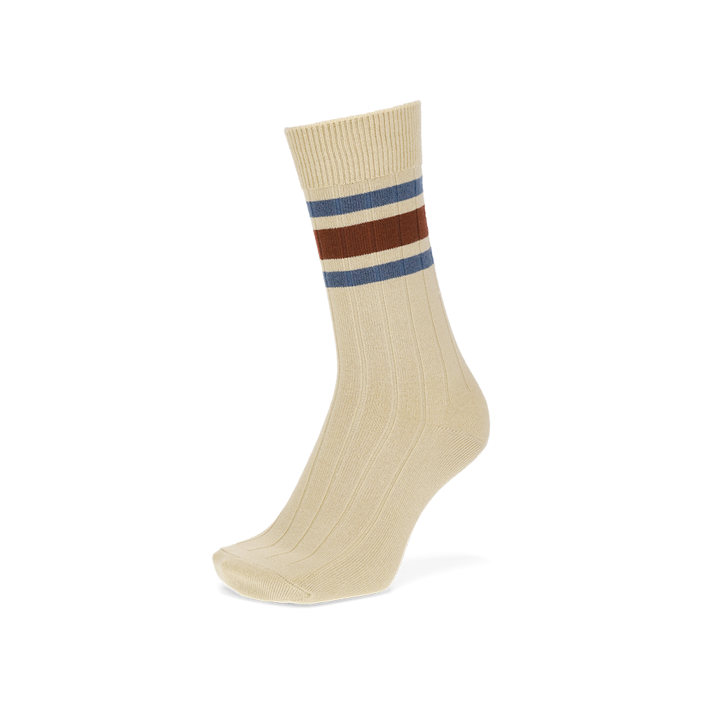 Sandwich-Stripes Merino Crew Socks - Beige (MEN)