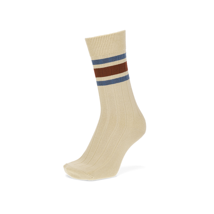 Sandwich-Stripes Merino Crew Socks - Beige (MEN)
