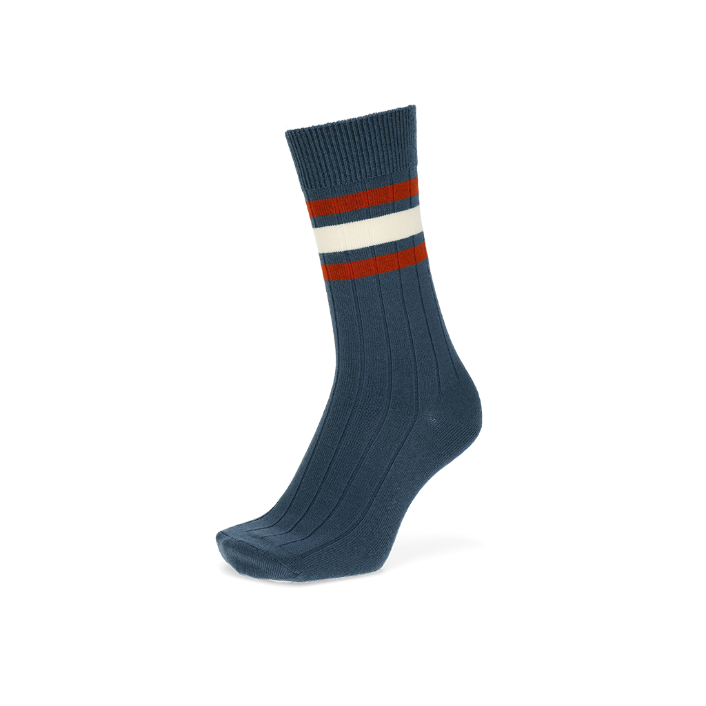 Sandwich-Stripes Merino Crew Socks - VintageBlue (MEN)