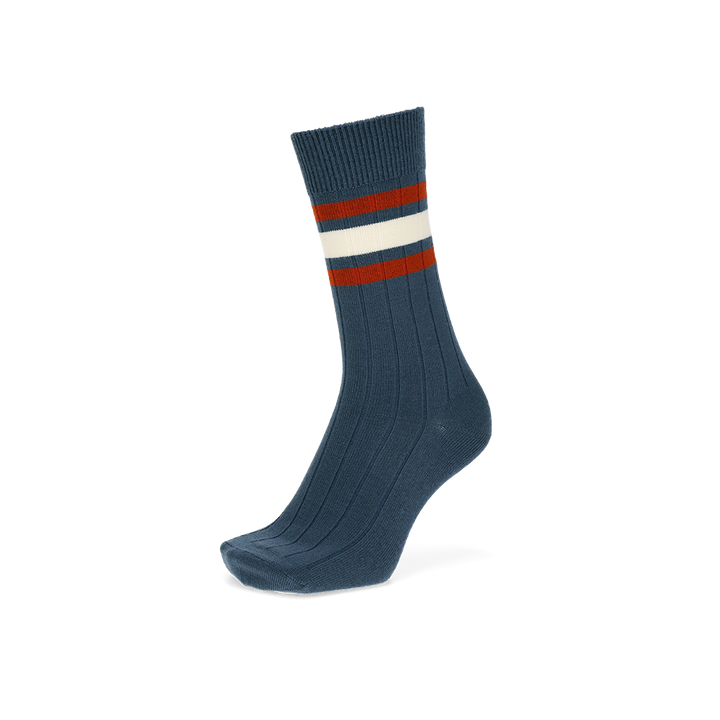 Sandwich-Stripes Merino Crew Socks - VintageBlue (MEN)