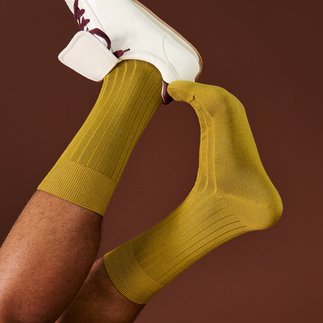 Super Extra Fine Merino Wool Crew Socks - DullYellow (MEN)