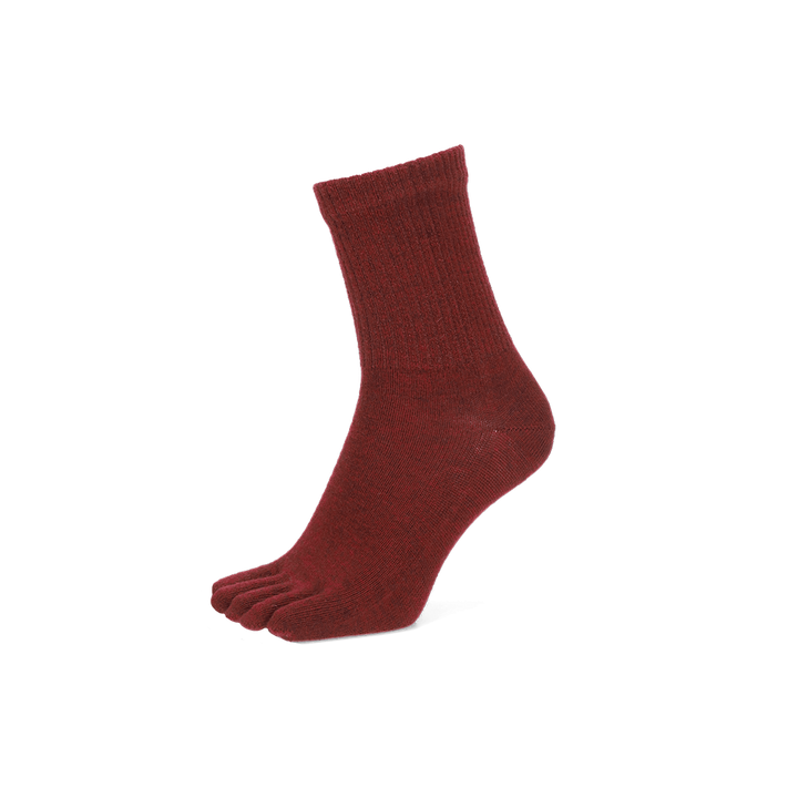 Loose-Fit Merino Toe Crew Socks - DarkRed