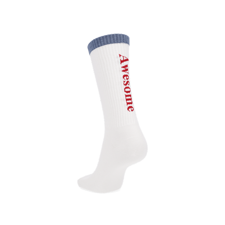 Ribbed Cotton Rear-Text Tabi Crew Socks - White (MEN)