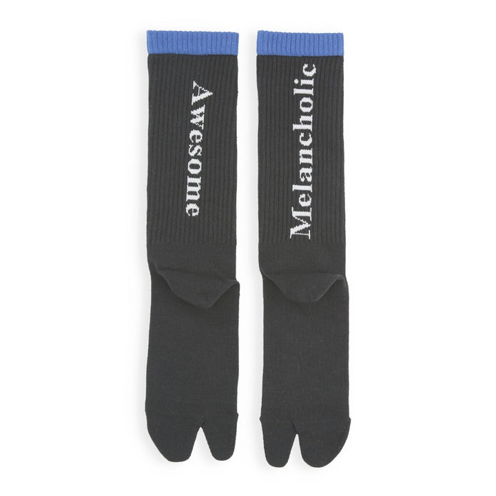 Ribbed Cotton Rear-Text Tabi Crew Socks - Black (MEN)