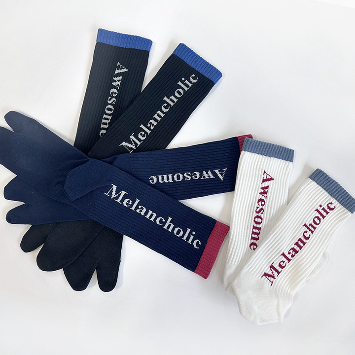 Ribbed Cotton Rear-Text Tabi Crew Socks (MEN)