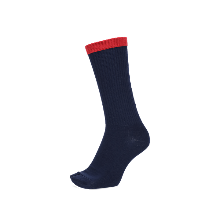 Ribbed Cotton Rear-Text Tabi Crew Socks - Navy (MEN)