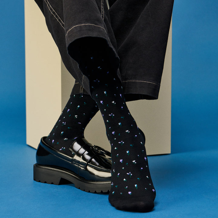 Micro Floral Supima Cotton  Crew Socks