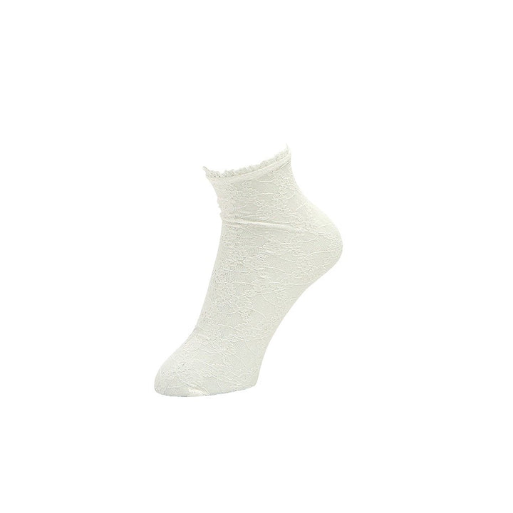 Floral Lace Short Crew Socks - White