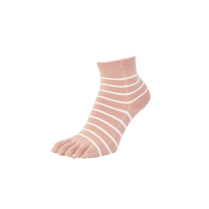 Striped Cotton Toe Short Crew Socks - Pink