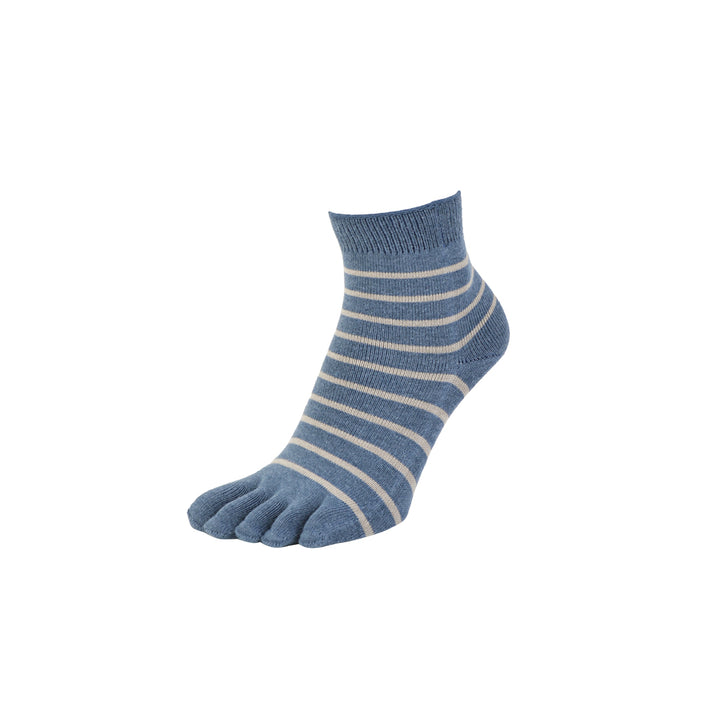 Striped Cotton Toe Short Crew Socks - SteelBlue