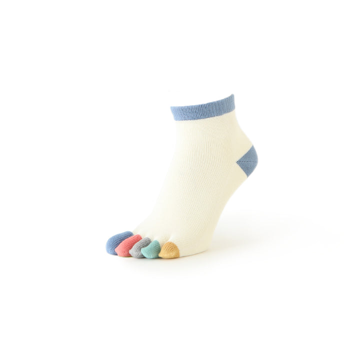 Colorful Toes Cotton Short Crew Socks - Ivory (WOMEN)