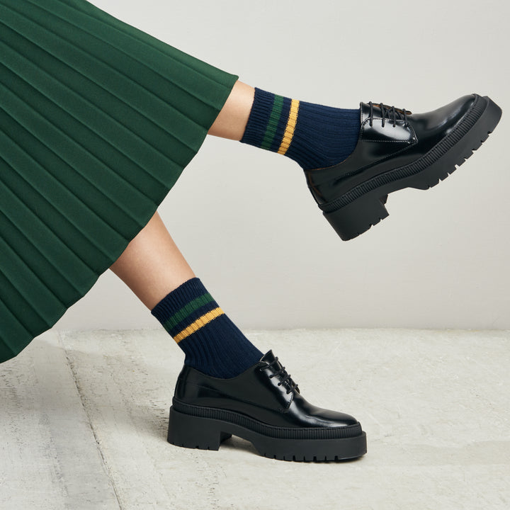 Striped Cotton Short Crew Socks (WOMEN)