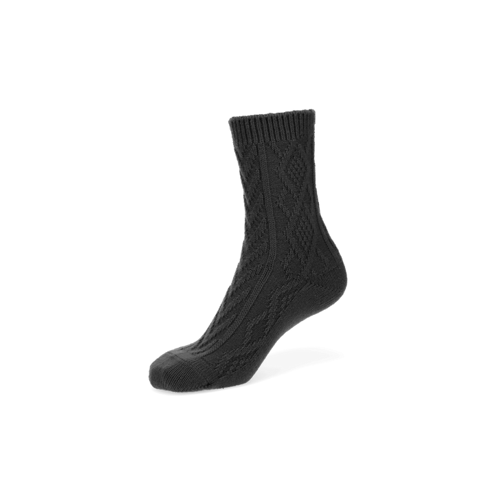 Cable Merino Crew Socks-Black