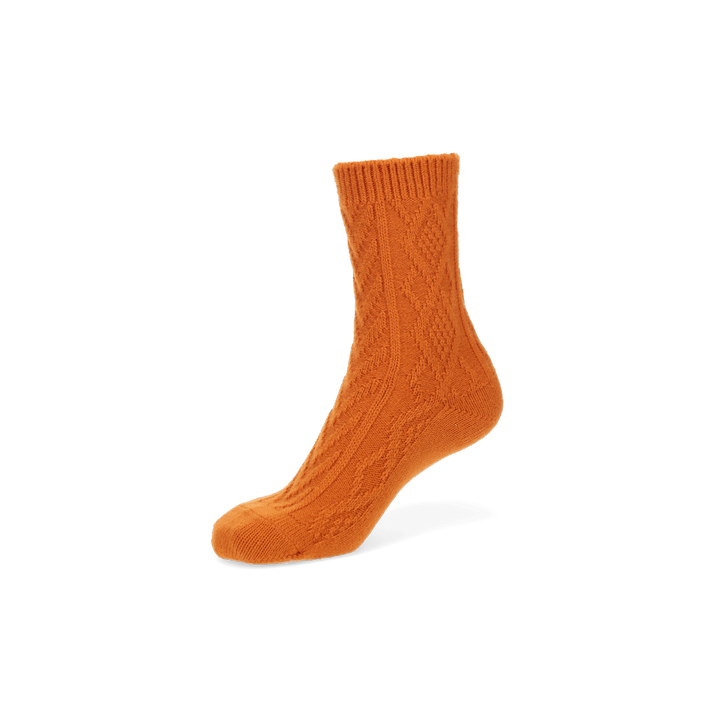 Cable Merino Crew Socks - Orange
