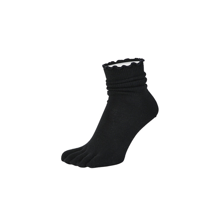 Loose-Fit Cotton Toe Crew Socks - Black (WOMEN)