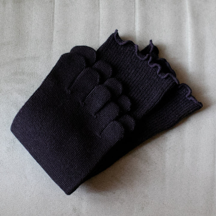 Loose-Fit Cotton Toe Crew Socks - Black (WOMEN)