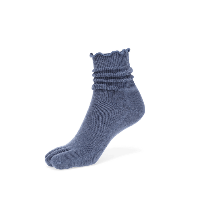 Loose-Fit Cotton Toe Crew Socks - VintageBlue (WOMEN)