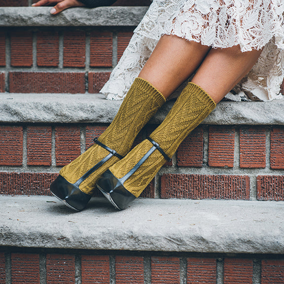 Cable Merino Crew Socks - LimeYellow