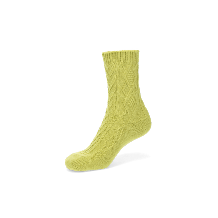 Cable Merino Crew Socks - LimeYellow