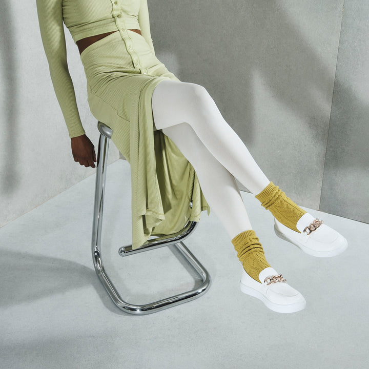 Cable Merino Crew Socks - LimeYellow