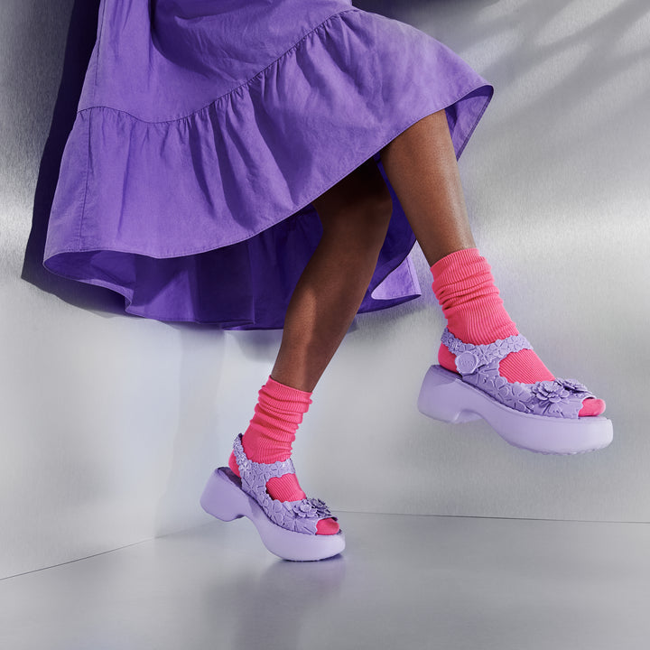 Ribbed Neon Color Cotton Crew Socks