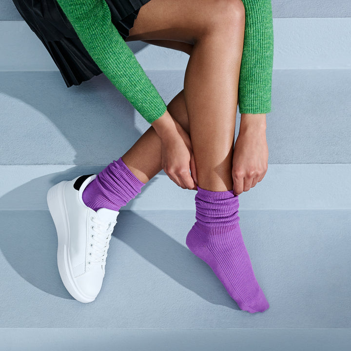 Ribbed Neon Color Cotton Crew Socks