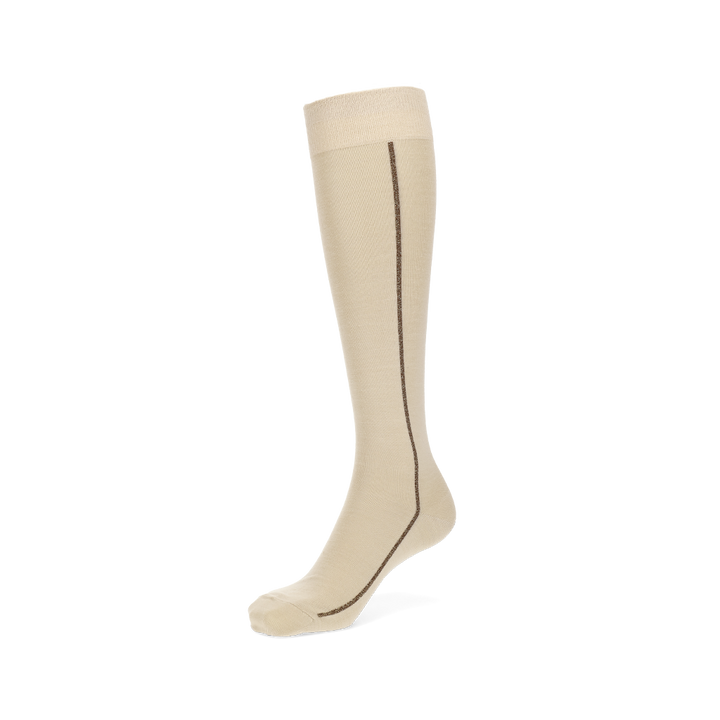 Glitter Line Light Merino Knee-High Socks - Beige