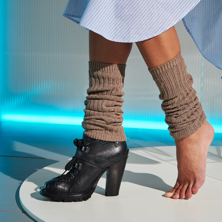 Ribbed Cotton Leg Warmers - LightBrown