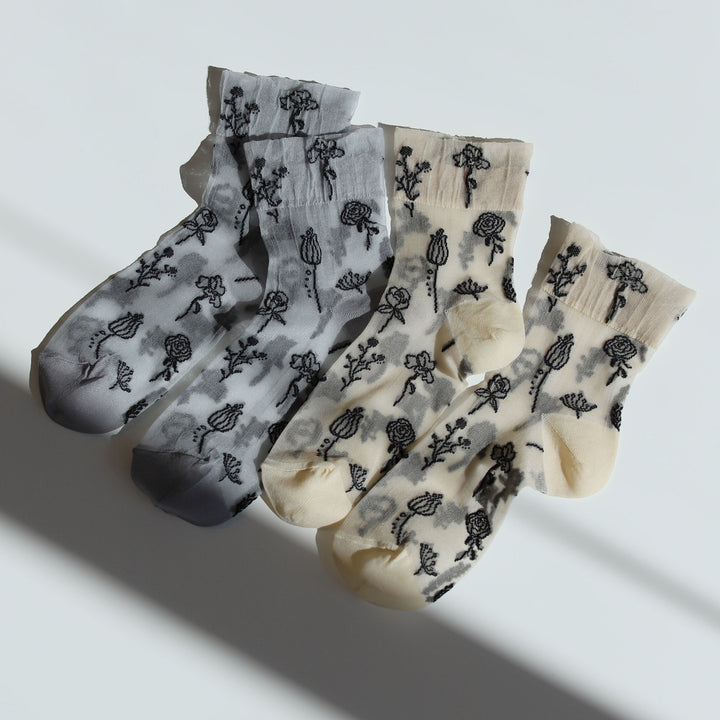 Floral Monotone Short Crew Socks