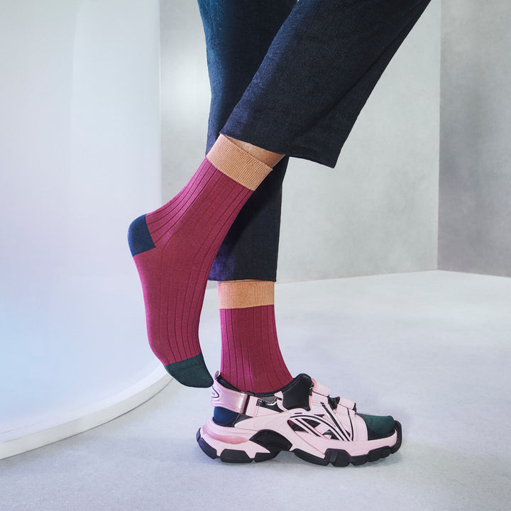 Quattro Colored Cotton Crew Socks - DarkRed