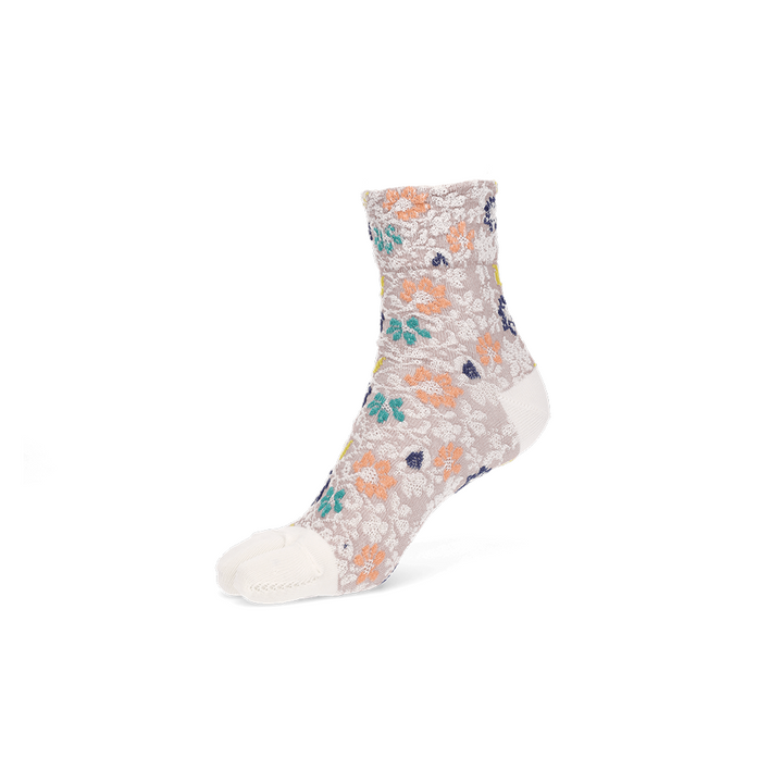 Float Flower Cotton Tabi Crew Socks - White