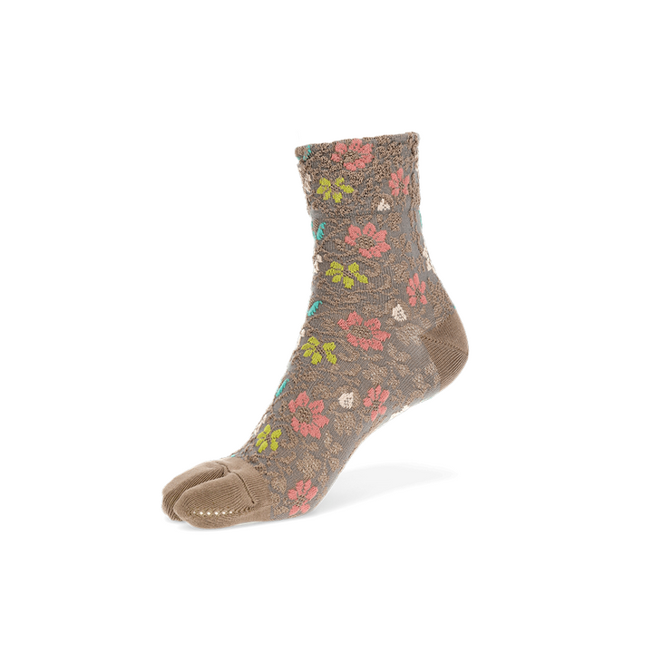 Float Flower Cotton Tabi Crew Socks - Beige