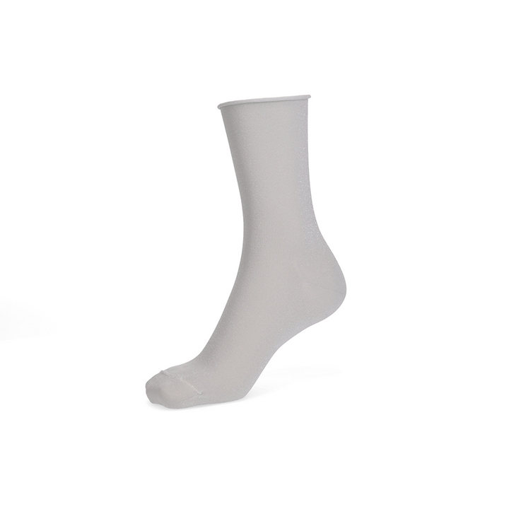 Soft Lamé Semi-Sheer Crew Socks - LightGrey