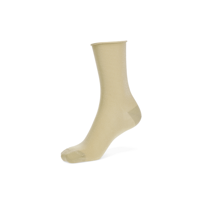 Soft Lamé Semi-Sheer Crew Socks - Beige