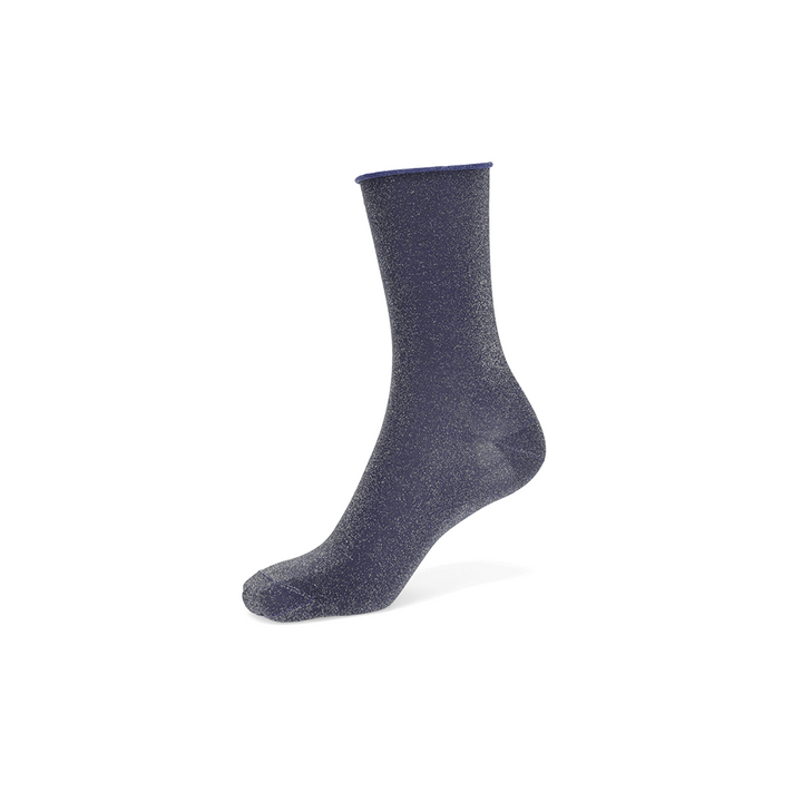 Soft Lamé Semi-Sheer Crew Socks - Navy