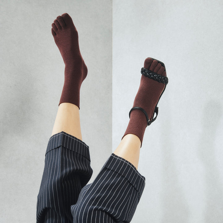Super Extra Fine Merino Toe Crew Socks - DarkRed (WOMEN)