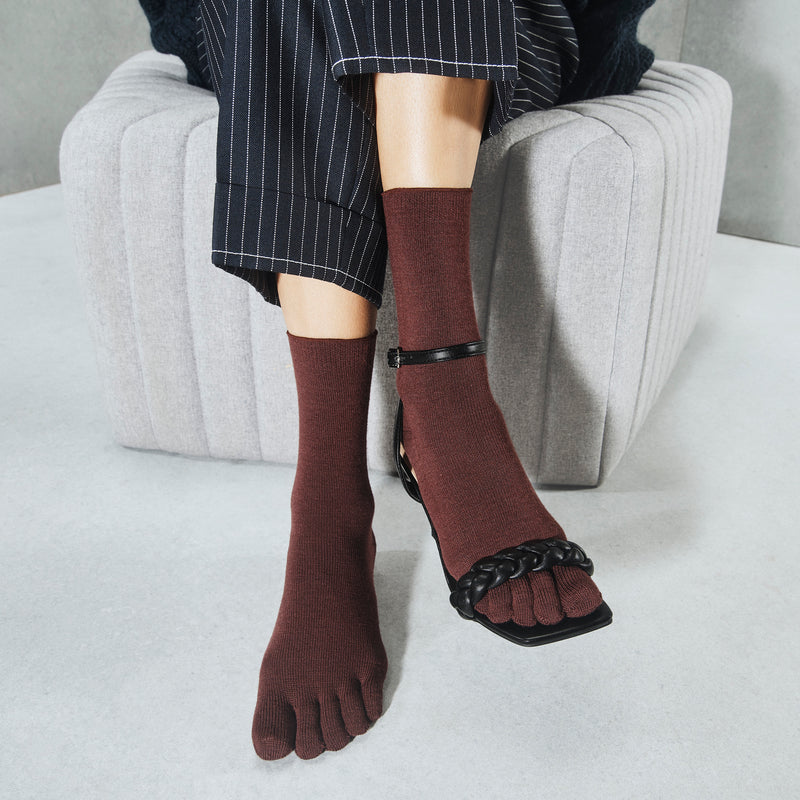 Super Extra Fine Merino Toe Crew Socks - DarkRed (WOMEN)